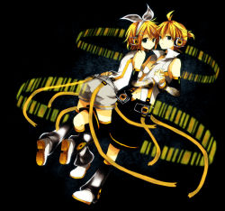 Rule 34 | 1boy, 1girl, anzu (o6v6o), arm warmers, blonde hair, blue eyes, brother and sister, detached sleeves, hair ornament, hair ribbon, hairclip, headphones, kagamine len, kagamine len (append), kagamine rin, kagamine rin (append), leg warmers, navel, ribbon, short hair, shorts, siblings, twins, vocaloid, vocaloid append