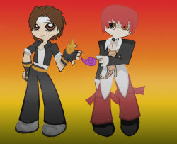 Rule 34 | gradient background, kusanagi kyou, multiple boys, panty &amp; stocking with garterbelt, parody, snk, style parody, the king of fighters, yagami iori