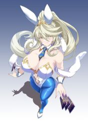 Rule 34 | 1girl, absurdres, artoria pendragon (all), artoria pendragon (fate), artoria pendragon (lancer alter) (fate), artoria pendragon (swimsuit ruler) (fate), bare shoulders, blonde hair, blue pantyhose, breasts, cleavage, clothing cutout, collarbone, cosplay, detached collar, fate/grand order, fate (series), feather boa, highres, large breasts, leotard, long hair, looking at viewer, navel, navel cutout, pantyhose, playboy bunny, ponytail, solo, torahime (roland00), white leotard, yellow eyes