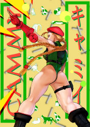 Rule 34 | 1girl, absurdres, animal ears, ass, bare shoulders, blonde hair, blue eyes, boots, breasts, cammy white, cat, cat ears, cat tail, fingerless gloves, from behind, fukamichi ran&#039;ou, gloves, hat, highres, large breasts, leotard, long hair, sleeveless, street fighter, tail, thong, thong leotard