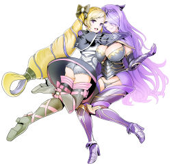 Rule 34 | 2girls, :d, armor, ass, bad id, bad pixiv id, blonde hair, blush, boots, bow, breasts, camilla (fire emblem), cleavage, dress, earrings, elise (fire emblem), fire emblem, fire emblem fates, fire emblem heroes, full body, gloves, hair bow, hair over one eye, high heel boots, high heels, highres, hug, jewelry, large breasts, lips, long hair, looking at viewer, multiple girls, nintendo, open mouth, purple eyes, purple hair, siblings, simple background, sisters, smile, thigh boots, thighhighs, tiara, twintails, very long hair, wavy hair, white background, yyillust