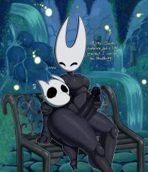 Rule 34 | bug, erection, handjob, hollow knight, hornet (hollow knight), jerking off another, mehdrawings, penis between, sitting, sitting on person, thick thighs, thighs