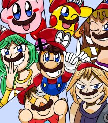 Rule 34 | + +, alternate costume, alternate eye color, animal crossing, armor, bare shoulders, blonde hair, blue eyes, blue overalls, blush, brown hair, cappy (mario), closed eyes, cloud strife, creatures (company), crossover, evil grin, evil smile, facial hair, final fantasy, final fantasy vii, fire, game freak, gen 1 pokemon, gloves, green hair, grin, hal laboratory, hand on own cheek, hand on own face, hat, highres, jewelry, kid icarus, kiravera8, kirby, kirby (series), long hair, looking at viewer, magic, mario, mario (series), multiple boys, multiple girls, mustache, necklace, nintendo, one eye closed, open mouth, overalls, palutena, pauldrons, pikachu, pokemon, pokemon (creature), pokemon rgby, possessed, possession, princess zelda, raised eyebrows, red shirt, shirt, short hair, shoulder armor, single pauldron, smash ball, smile, square enix, super mario odyssey, super smash bros., super smash bros. logo, the legend of zelda, the legend of zelda: twilight princess, villager (animal crossing), white gloves
