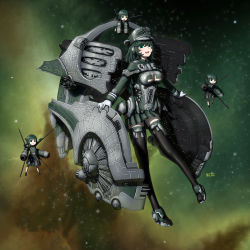 Rule 34 | 4girls, absurdres, aiming, aiming at viewer, aircraft carrier, arm cannon, armored boots, artist name, battleship, battleship (eve online), black dress, black footwear, black thighhighs, boots, breasts, cannon, carrier, chibi, cleavage, closed mouth, combat drone (eve online), commentary, dark green hair, dominix (eve online), dress, drone, eve online, full body, gallente federation (eve online), gloves, glowing, green dress, green eyes, green footwear, green hair, green headwear, green skirt, green theme, gun, hair between eyes, highres, long hair, long legs, long sleeves, machinery, mcrc science, mecha musume, medium breasts, military, military vehicle, miniskirt, multicolored clothes, multicolored dress, multiple girls, nebula, ogre (eve online), open mouth, original, outdoors, outstretched arm, personification, pleated skirt, science fiction, ship, short hair, skirt, sky, smile, space, space ship, spacecraft, spaceship, star (sky), starry sky, thighhighs, thighs, thrusters, tongue, turret, v-shaped eyebrows, warship, watercraft, weapon, white gloves