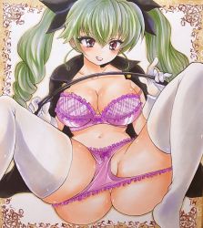 Rule 34 | 10s, 1girl, anchovy (girls und panzer), anzio school uniform, ass, butt crack, drill hair, female focus, girls und panzer, hair ribbon, highres, holding, huge ass, long hair, looking at viewer, open mouth, panties, partially visible vulva, pleated skirt, red eyes, ribbon, school uniform, shiny skin, skirt, smile, thighhighs, traditional media, twin drills, twintails, twobee, underwear, white thighhighs