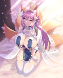 Rule 34 | 1girl, absurdres, animal ear fluff, animal ears, azur lane, bare shoulders, breast curtains, breasts, china dress, chinese clothes, cleavage, cosplay, dress, fate/extra, fate (series), fox ears, fox girl, fox tail, garter straps, gloves, grey dress, hair between eyes, half gloves, highres, jifuwabe, large breasts, long hair, looking at viewer, neckwear between breasts, pelvic curtain, pink hair, revealing clothes, sideboob, sidelocks, sirius (azur lane), sirius (azur lane) (cosplay), sirius (azure horizons) (azur lane), solo, tail, tamamo (fate), tamamo no mae (fate/extra), yellow eyes
