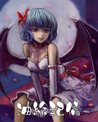 Rule 34 | 1girl, alternate costume, bad id, bad pixiv id, bare shoulders, bat wings, dress, elbow gloves, face, female focus, gloves, highres, lips, aged up, red eyes, remilia scarlet, smile, solo, tafuto, touhou, wings