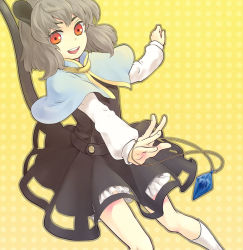 Rule 34 | 1girl, animal ears, capelet, female focus, grey hair, jewelry, kinuko, kneehighs, mouse ears, mouse tail, nazrin, open mouth, pendant, red eyes, short hair, socks, solo, tail, tomobe kinuko, touhou