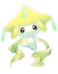 Rule 34 | blush, closed mouth, commentary request, creatures (company), full body, game freak, gen 3 pokemon, green eyes, hands up, highres, jirachi, legendary pokemon, looking at viewer, mythical pokemon, nintendo, no humans, pokemon, pokemon (creature), purobe, simple background, smile, solo, white background