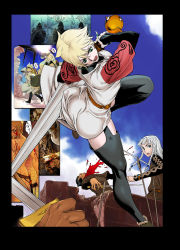 Rule 34 | ass, blonde hair, blood, freya senki, fujiwara hisashi, green eyes, sword, thighhighs, weapon