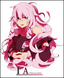 Rule 34 | 1girl, bad id, bad pixiv id, bare shoulders, braid, character name, ia (vocaloid), kuruko, long hair, looking at viewer, open mouth, pink hair, simple background, solo, twin braids, vocaloid
