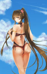 Rule 34 | 10s, 1girl, ass, ass grab, bad id, bad pixiv id, brown eyes, brown hair, casual one-piece swimsuit, grabbing own ass, hand on own ass, highres, kantai collection, kantai collection (anime), layered clothes, long hair, one-piece swimsuit, one-piece thong, ponytail, solo, swimsuit, very long hair, yamato (kancolle), yuemanhuaikong