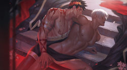Rule 34 | 2boys, abs, ancient greek clothes, armlet, bad id, bad pixiv id, bara, bare pectorals, black hair, blood, blood on face, greco-roman clothes, green eyes, groping, hades (series), hades 1, imminent anal, imminent penetration, large pectorals, laurel crown, leggings, male focus, multiple boys, muscular, muscular male, navel, nickakito, nipples, paid reward available, pectorals, pelvic curtain, pool of blood, red eyes, short hair, single bare shoulder, spiked hair, stairs, stomach, thanatos (hades), thigh grab, thighs, yaoi, zagreus (hades)