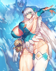 Rule 34 | 1boy, 1girl, alternate breast size, alternate costume, anastasia (fate), armpits, blue eyes, breasts, doll, domino mask, fate/grand order, fate (series), gloves, holding, holding doll, huge breasts, ivan the terrible (fate), long hair, mask, melon22, muscular, muscular female, outstretched arm, partially fingerless gloves, single thighhigh, thighhighs, very long hair, white hair