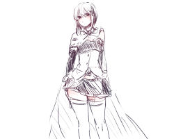 Rule 34 | 10s, :/, arms behind back, cape, fortissimo, hair ornament, looking at viewer, mahou shoujo madoka magica, mahou shoujo madoka magica (anime), miki sayaka, mizuki (flowerlanguage), monochrome, musical note, musical note hair ornament, short hair, simple background, sketch, solo, spot color, thighhighs, zettai ryouiki