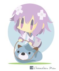 Rule 34 | 10s, 1girl, artist name, bad id, bad twitter id, chameleon man (three), chibi, d-pad, d-pad hair ornament, dogoo, flat chest, flat color, hair ornament, jacket, lasso, neptune (neptunia), neptune (series), no lineart, no mouth, parka, purple hair, short hair, solo