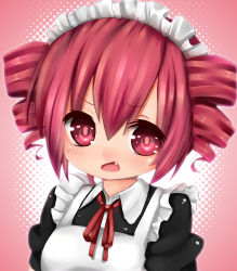 Rule 34 | 1girl, alternate costume, apron, blush, colorized, drill hair, enmaided, fang, female focus, highres, kasane teto, maid, maid apron, maid headdress, pink eyes, pink hair, pitui1996, self-upload, solo, twin drills, twintails, utau