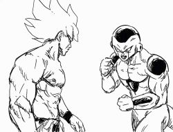 Rule 34 | 1990s (style), 2boys, abs, alien, angry, animated, animated gif, artist request, battle, battle damage, blood, dragon ball, dragonball z, emphasis lines, fighting, fighting stance, frieza, injury, looking at another, looking at viewer, looped, looping animation, monochrome, motion lines, multiple boys, muscular, no humans, punching, retro artstyle, serious, simple background, son goku, spiked hair, super saiyan, super saiyan 1, tail, toriyama akira (style), torn clothes, trembling, white background