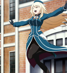 Rule 34 | 10s, 1girl, atago (kancolle), beret, blonde hair, closed eyes, gloves, happy, hat, highres, kantai collection, kantai collection (anime), long hair, outstretched arms, pantyhose, screencap, solo, stitched, third-party edit, uniform