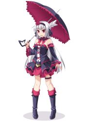 Rule 34 | 1girl, boots, gothic lolita, high heel boots, high heels, knee boots, kyuutou (kyuutouryuu), lolita fashion, long hair, no socks, original, red eyes, silver hair, solo, thighhighs