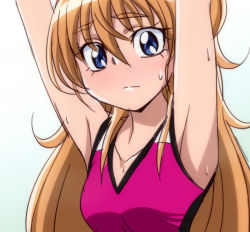 Rule 34 | 10s, 1girl, arm up, armpits, blue eyes, blush, brown hair, eyelashes, houjou hibiki, looking at viewer, oimanji, precure, solo, suite precure