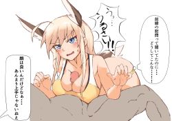 Rule 34 | 1boy, 1girl, absurdres, ahoge, blonde hair, blue eyes, blush, breasts, censored, cleavage, hanna-justina marseille, head wings, highres, ito (i too04), large breasts, mosaic censoring, paizuri, paizuri under clothes, penis, sketch, solo focus, strike witches, sweatdrop, translation request, wavy mouth, white background, wings, world witches series
