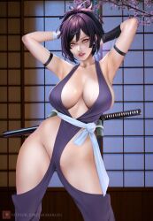 Rule 34 | 1girl, absurdres, breasts, highres, jigokuraku, large breasts, purple hair, sakananachi, solo, yuzuriha (jigokuraku)