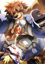 Rule 34 | 2boys, animal ears, autofacial, bara, blonde hair, blue fur, blush, brown fur, completely nude, cum, cum on body, cum on male, cum on pectorals, cum on self, erection, facial, feet, fenrir (housamo), furry, furry male, furry with furry, handjob, large pectorals, licking, licking testicle, lion boy, lion ears, long hair, male focus, male pubic hair, mature male, mohawk, multiple boys, muscular, muscular male, nipples, nude, oral, original, pectorals, penis, pubic hair, rope, rossciaco, saliva, shibari, short hair, sideburns, spread legs, testicles, thick thighs, thighs, tokyo houkago summoners, tongue, tongue out, two-tone fur, uncensored, upside-down, white fur, wolf boy, wolf ears, yaoi