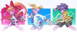 Rule 34 | 3girls, akazutsumi momoko, belt, bubble, goutokuji miyako, heart, highres, matsubara kaoru, multiple girls, necktie, powerpuff girls, powerpuff girls z, ribbon, shorts, skirt, star (symbol)