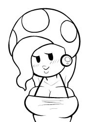 Rule 34 | 1girl, armpits, artist request, blush, breasts, cleavage, earrings, jolene, looking at viewer, mario (series), monochrome, paper mario, solo, super mario bros. 1