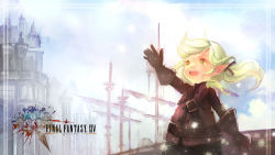 Rule 34 | 10s, 1girl, black gloves, blonde hair, final fantasy, final fantasy xiv, gloves, highres, lalafell, open mouth, orry, smile, solo, warrior of light (ff14), yellow eyes