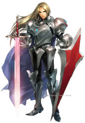 Rule 34 | 1girl, armor, blonde hair, fantasy, knight, long hair, muroi maki, original, shield, solo, sword, weapon