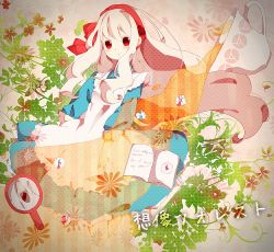 Rule 34 | 1girl, arms at sides, book, buttoned cuffs, buttons, colored eyelashes, dress, hair ribbon, hairband, hood, hoodie, kagerou project, kozakura marry, long hair, looking at viewer, mirror, pink hair, red eyes, ribbon, rinndouk, smile, solo, souzou forest (vocaloid), unworn hoodie, very long hair, vocaloid