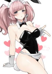 Rule 34 | 1girl, alternate costume, animal ears, apron, atlanta (kancolle), bare legs, black leotard, bow, bowtie, breasts, brown hair, covered navel, cowboy shot, detached collar, earrings, fake animal ears, fake tail, gloves, grey eyes, highleg, highleg leotard, highres, jewelry, kantai collection, large breasts, leotard, long hair, maid headdress, partially fingerless gloves, playboy bunny, rabbit ears, rabbit tail, single earring, sitting, solo, star (symbol), star earrings, strapless, strapless leotard, tail, toriniku senshi chikinman, traditional bowtie, two side up, waist apron, wrist cuffs