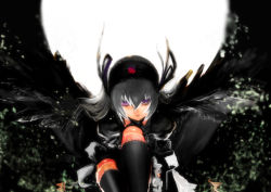 Rule 34 | 00s, black wings, forest, hairband, miwa hitomi, moon, nature, purple eyes, rozen maiden, solo, suigintou, thighhighs, tree, white hair, wings