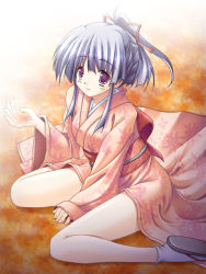 Rule 34 | 1girl, japanese clothes, light purple hair, matsuzaki tokiko, original, ponytail, purple eyes, sitting, solo, wariza