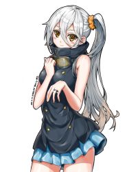 Rule 34 | 1girl, artist request, commentary request, girls&#039; frontline, goggles, goggles around neck, highres, jewelry, long hair, looking at viewer, pkp (girls&#039; frontline), ponytail, ring, skirt, smile, solo, thick eyebrows, wedding ring, white hair, yellow eyes