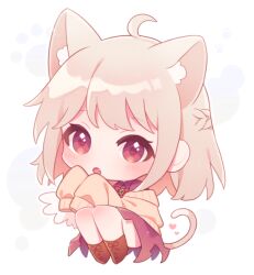 Rule 34 | 1girl, ahoge, animal ears, blush, boots, brown footwear, cat ears, cat tail, chibi, commentary, dress, fang, full body, grey hair, heart, jacket, kishin sagume, open mouth, purple dress, red eyes, short hair, single wing, sleeves past fingers, sleeves past wrists, solo, symbol-only commentary, tail, touhou, touya (konpekitou), white background, white wings, wings, yellow jacket