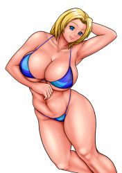 Rule 34 | 1girl, bikini, blonde hair, blue eyes, breasts, cleavage, dead or alive, highres, large breasts, short hair, smile, solo, sugata (artist), swimsuit, tecmo, tina armstrong