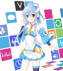 Rule 34 | 1girl, blue hair, detached sleeves, green eyes, highres, luo tianyi, short hair with long locks, solo, vocaloid, wulock