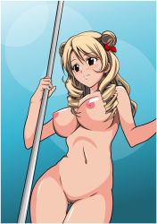 Rule 34 | 00s, 1girl, blonde hair, breasts, female focus, navel, nude, pole, pole dancing, pussy, solo, standing, tagme, tenjouin saki, thigh gap, thighs, to love-ru, uncensored, vector trace
