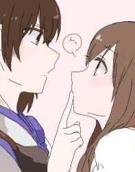 Rule 34 | 10s, 2girls, akagi (kancolle), blush, brown eyes, brown hair, eye contact, face-to-face, female focus, finger to mouth, imminent kiss, japanese clothes, kaga (kancolle), kantai collection, looking at another, multiple girls, neck, serious, translation request, yuimy, yuri