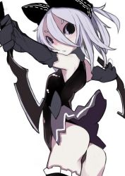 Rule 34 | ass, black eyes, dagger, dress, dual wielding, from behind, holding, kimura akiyoshi, knife, looking back, original, pale skin, simple background, weapon, white background, white hair