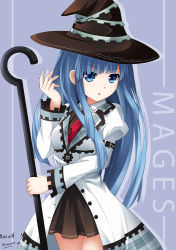 Rule 34 | 10s, 1girl, blue eyes, blue hair, hair ornament, hat, keenh, long hair, looking at viewer, mages., matching hair/eyes, mole, mole under eye, neptune (series), open mouth, solo, staff