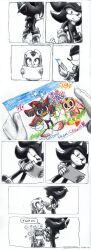 Rule 34 | 1boy, 1girl, child, child&#039;s drawing, closed eyes, comic, cream the rabbit, english text, gloves, greyscale, headpat, highres, holding, holding paper, light smile, limited palette, looking at another, monochrome, paper, serious, shadow the hedgehog, smile, sonic (series), yanimae