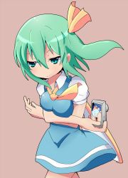 Rule 34 | 1girl, breasts, camera, cirno, crossed arms, daiyousei, female pervert, green eyes, green hair, highres, kuromu (underporno), matching hair/eyes, medium breasts, panties, pantyshot, pervert, short hair, side ponytail, solo, striped clothes, striped panties, touhou, underwear, wings