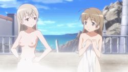 Rule 34 | 2girls, animated, animated gif, breasts, eila ilmatar juutilainen, lynette bishop, multiple girls, nipples, nude, strike witches, undressing, upper body, world witches series, yuri