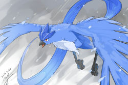 Rule 34 | articuno, bird, commentary request, creatures (company), dated, game freak, gen 1 pokemon, legendary pokemon, nintendo, no humans, open mouth, pokemon, pokemon (creature), red eyes, signature, snowing, solo, talons, tongue, yu ikedon