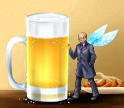 Rule 34 | 1boy, alcohol, bald, beer, beer mug, cup, fairy wings, glasses, mini person, miniboy, mug, original, wings