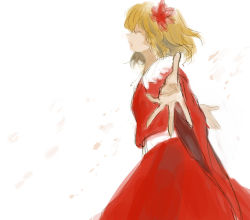 Rule 34 | 1girl, aki shizuha, bad id, bad pixiv id, blonde hair, closed eyes, female focus, hair ornament, leaf hair ornament, nod, open mouth, outstretched arms, outstretched hand, profile, short hair, simple background, sketch, solo, spread arms, touhou